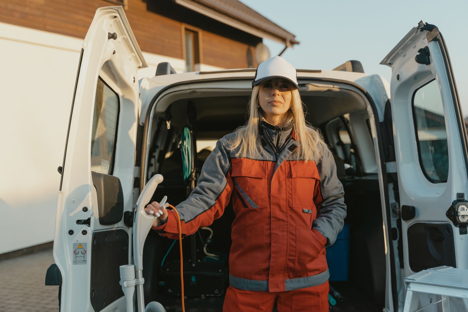 Trained cleaning technician with commercial equipment